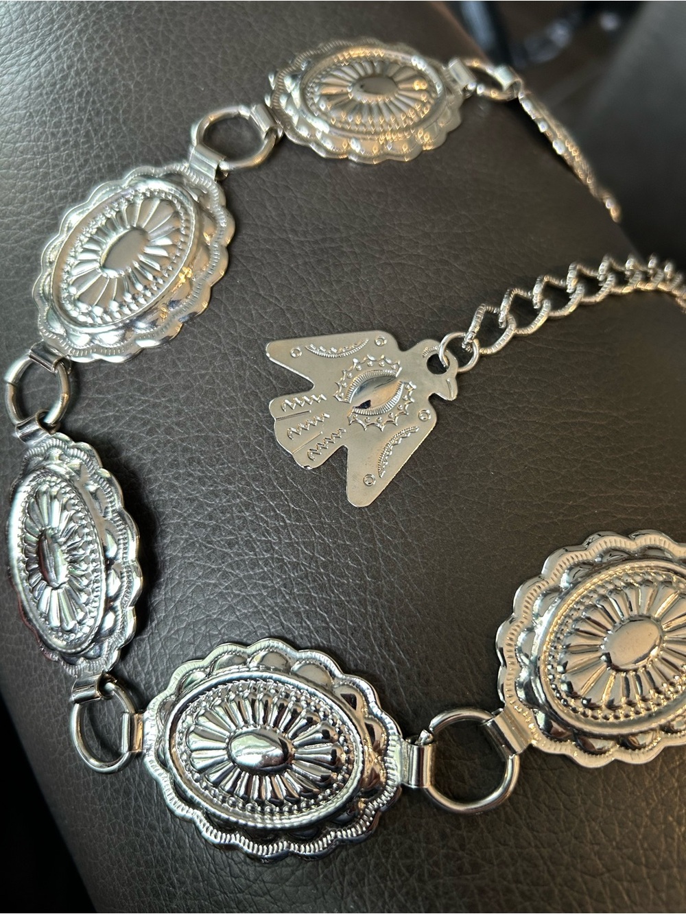 Southwest Silver-tone Concho Link Belt Thunderbird Western